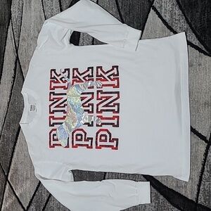 VS PINK 2018 CAMPUS IRIDESCENT SHINE DOG LOGO PLAID LONG-SLEEVE TEE-SHIRT  PRICE